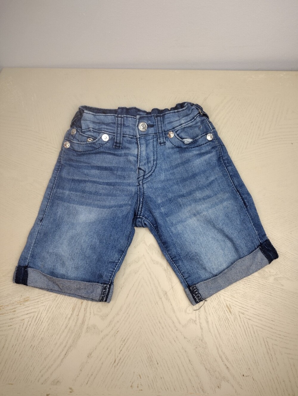 True Religion light blue denim kid's shorts size 5